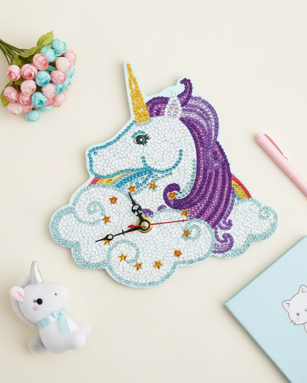 mosaic unicorn clock - flat-lay