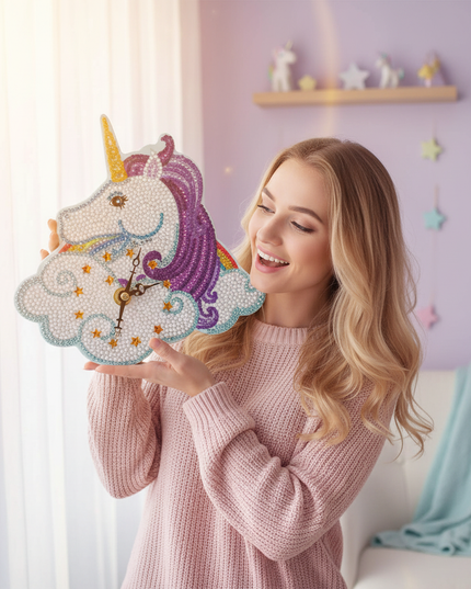 mosaic unicorn clock - in-use