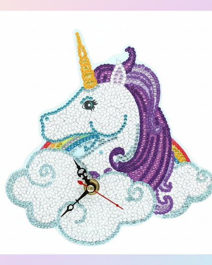 mosaic unicorn clock - white-bg