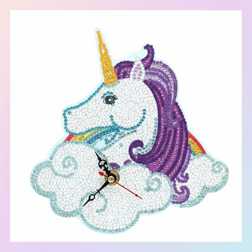 mosaic unicorn clock - white-bg