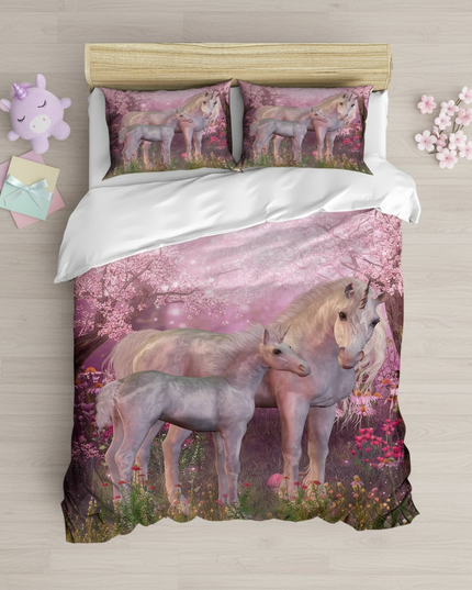 mother baby unicorn bedding - flat-lay