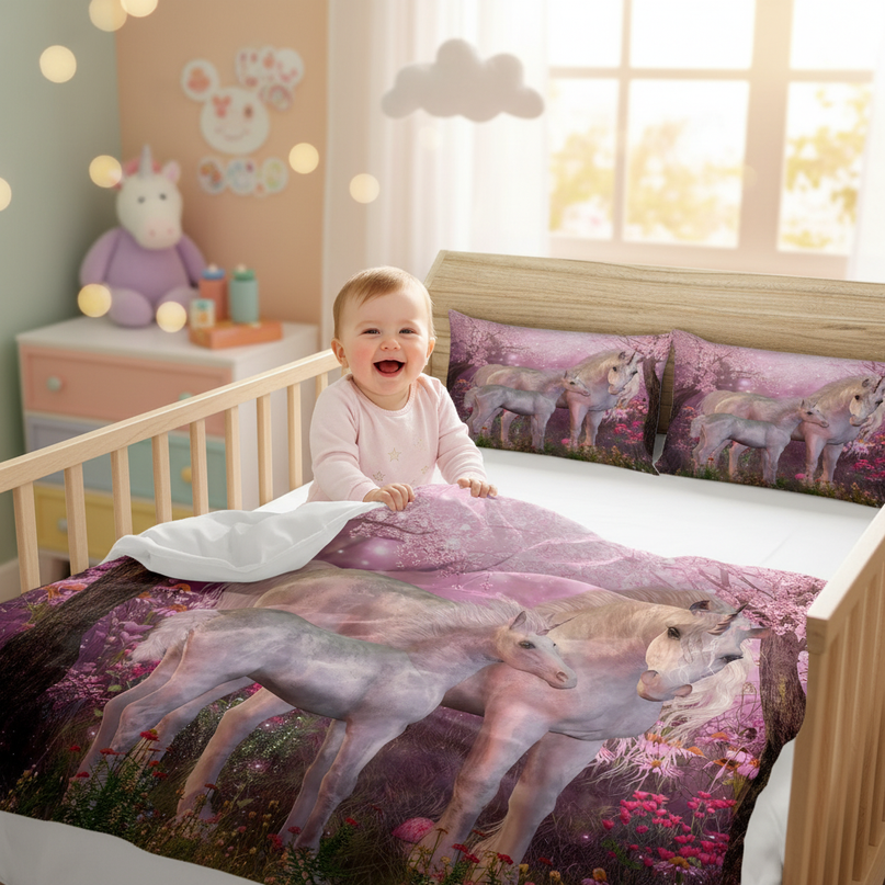 mother baby unicorn bedding - in-use