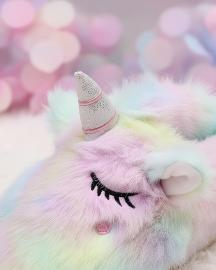 mule fluffy unicorn slippers - detail