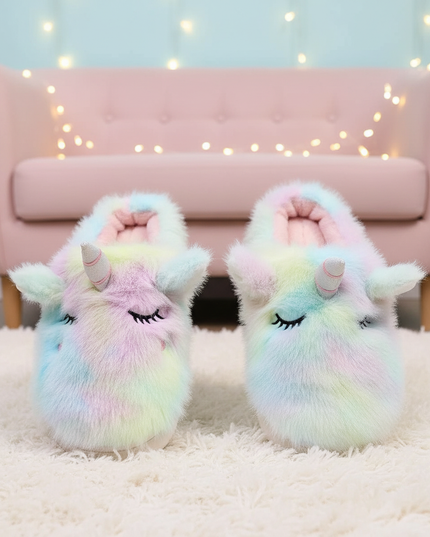 mule fluffy unicorn slippers - lifestyle