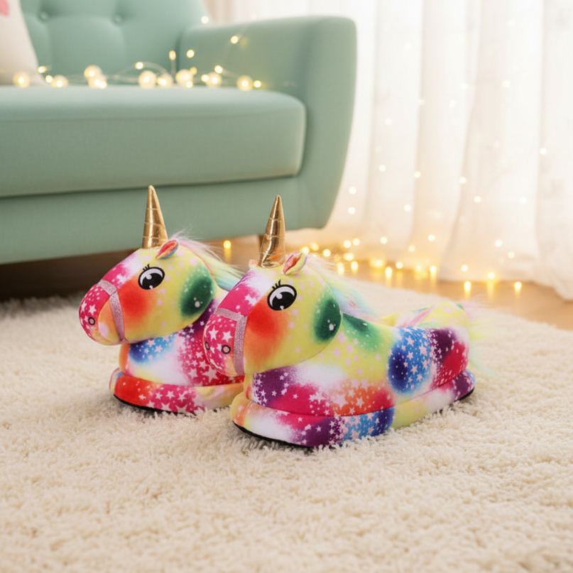 multi coloured unicorn slippers - lifestyle