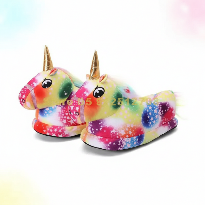 multi coloured unicorn slippers - white-bg