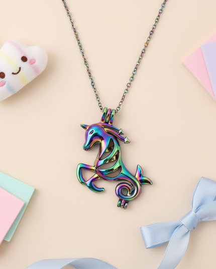 multicolored unicorn necklace - flat-lay