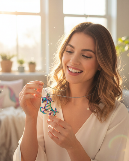 multicolored unicorn necklace - in-use