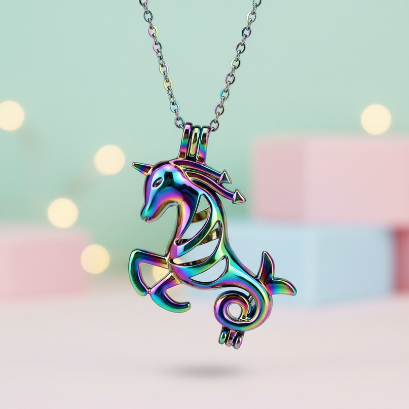 multicolored unicorn necklace - lifestyle