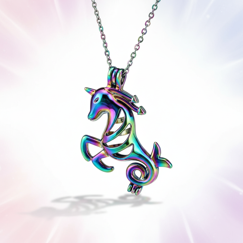 multicolored unicorn necklace - white-bg