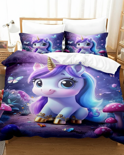 mushroom forest chibi unicorn bedding - lifestyle