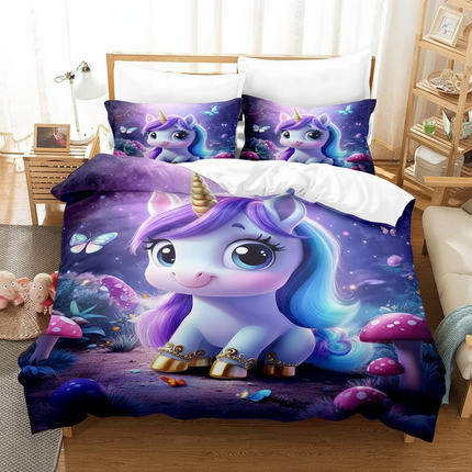 mushroom forest chibi unicorn bedding - lifestyle
