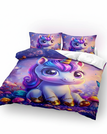 mushroom wonderland unicorn bedding - white-bg