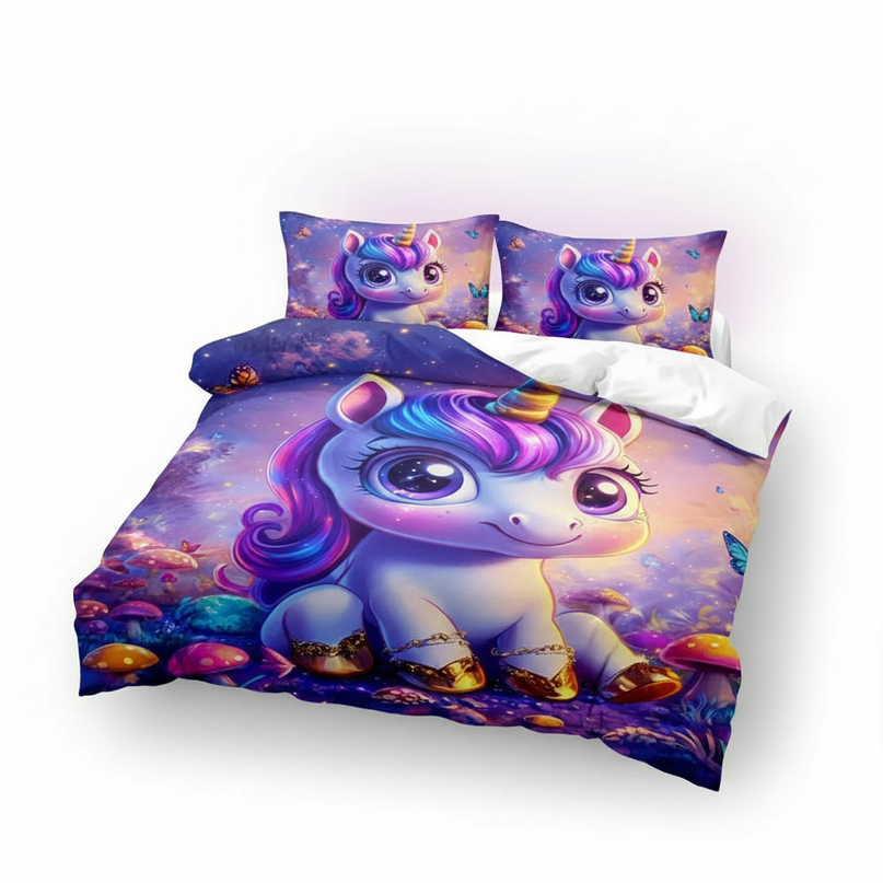 mushroom wonderland unicorn bedding - white-bg