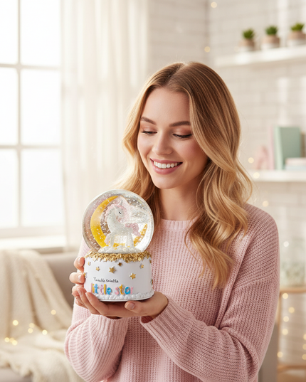 musical snow globe unicorn - in-use