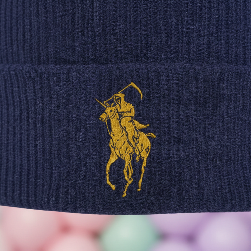 navy blue unicorn beanie - detail