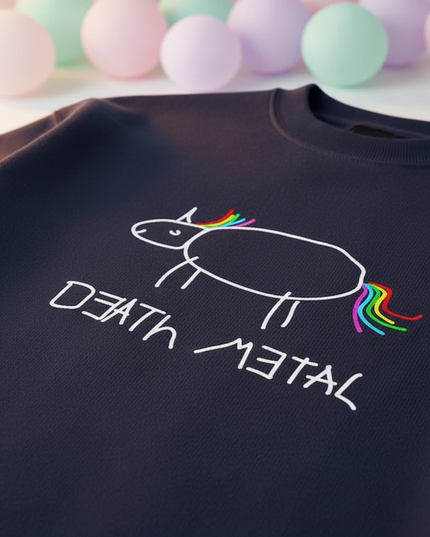 navy death metal unicorn sweater - detail