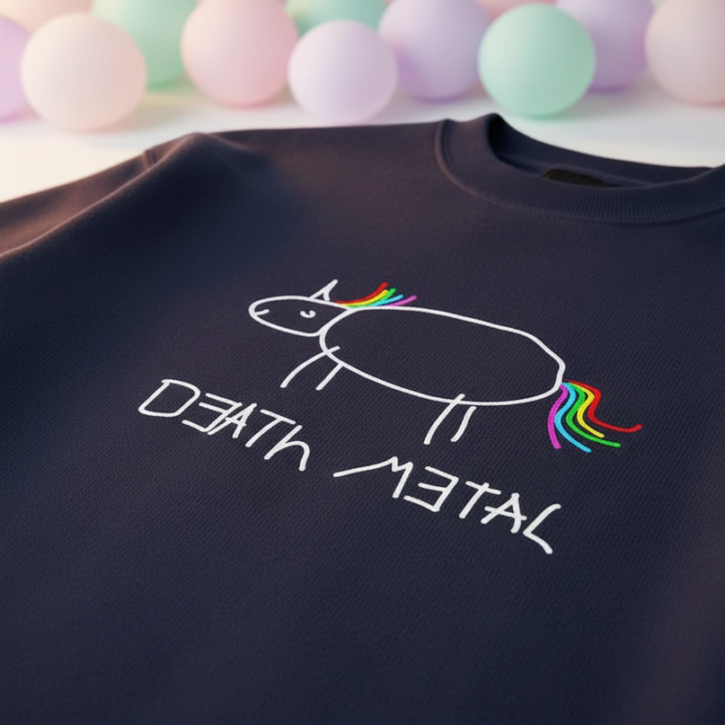 navy death metal unicorn sweater - detail