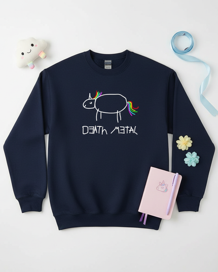 navy death metal unicorn sweater - flat-lay