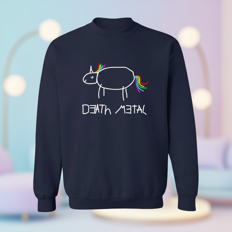 navy death metal unicorn sweater - lifestyle