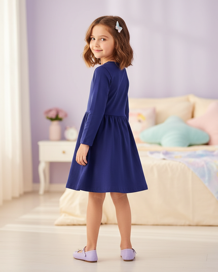 navy unicorn applique dress - back