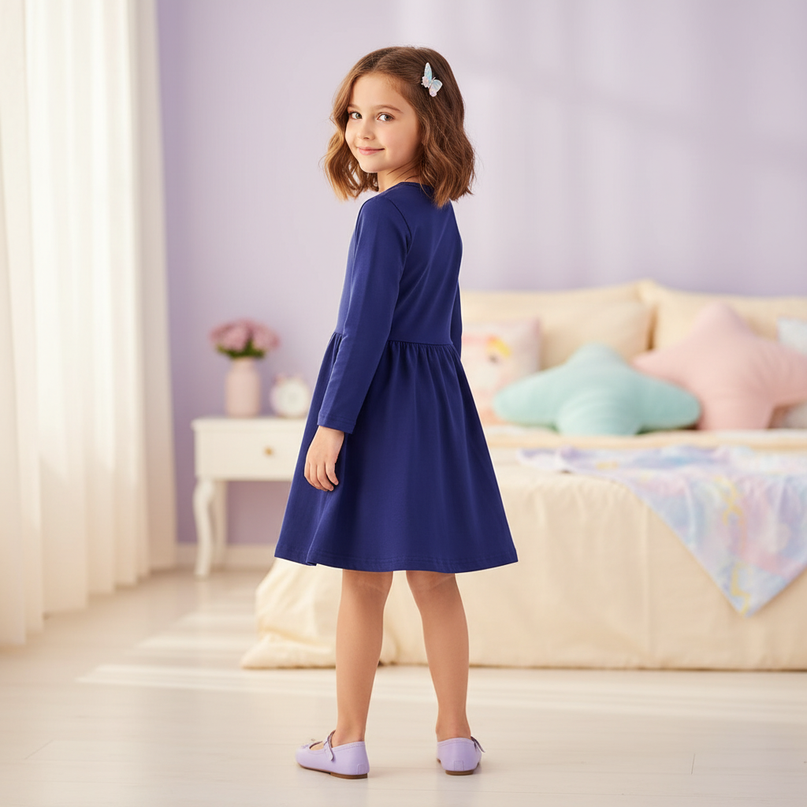 navy unicorn applique dress - back