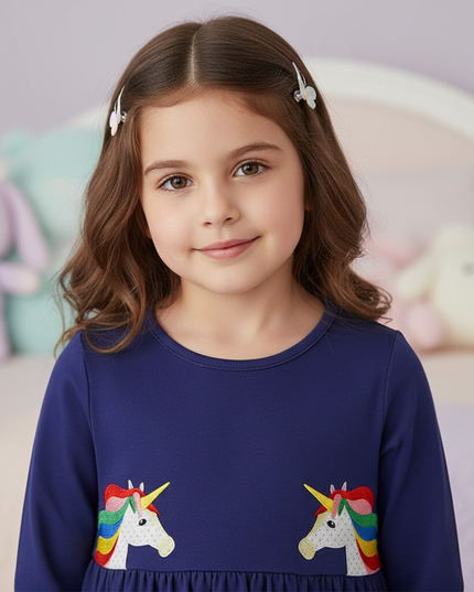 navy unicorn applique dress - detail