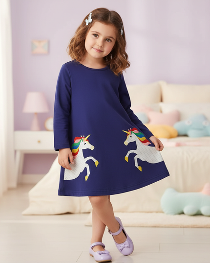 navy unicorn applique dress - front