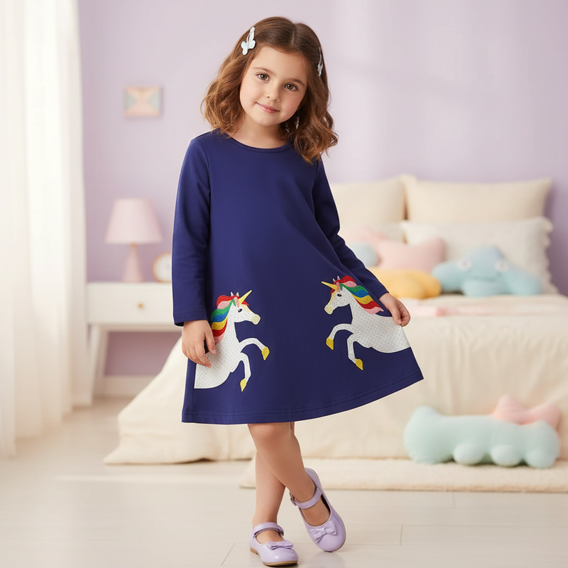 navy unicorn applique dress - front