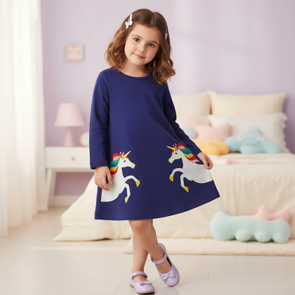 navy unicorn applique dress - front