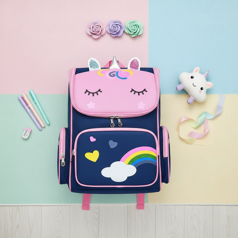 navy unicorn backpack girls - flat-lay