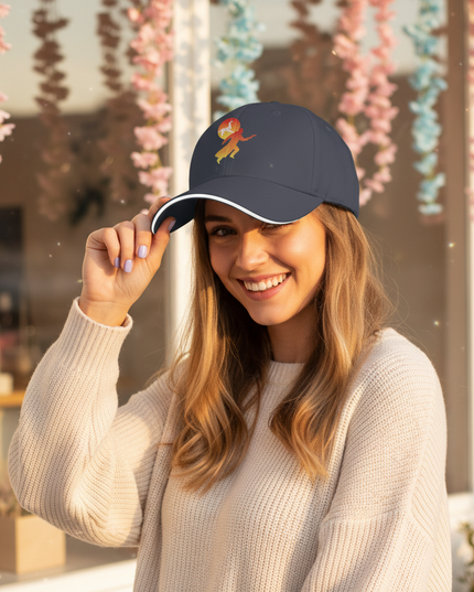 navy unicorn cap - in-use