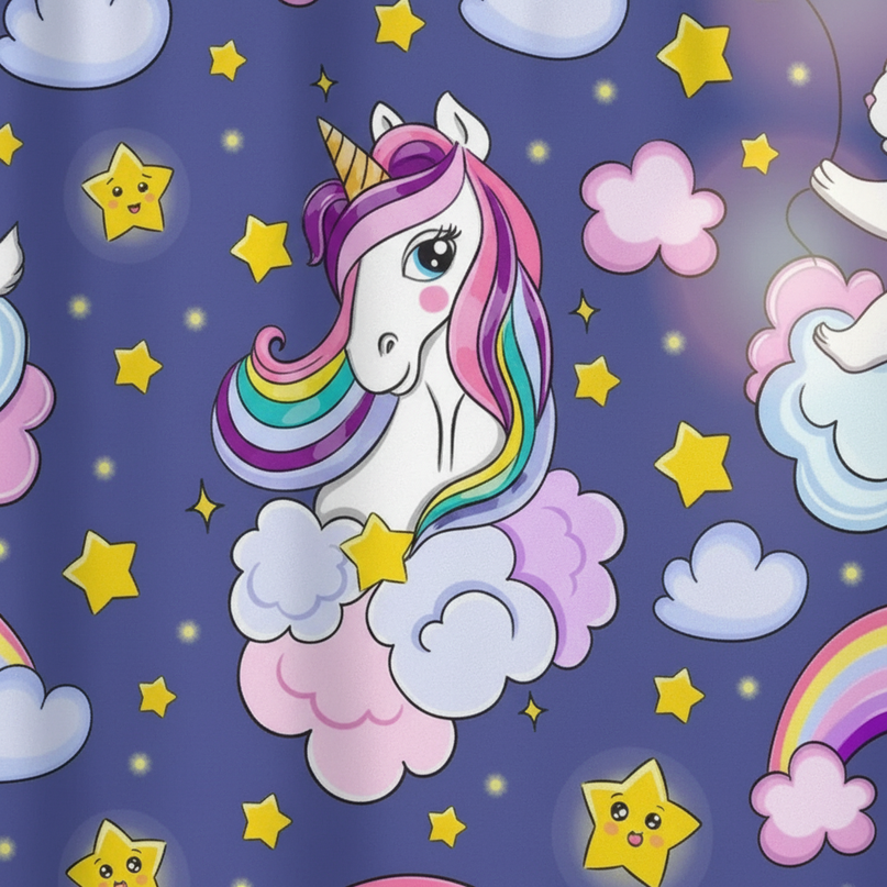 navy unicorn curtains - detail