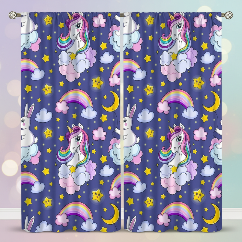 navy unicorn curtains - lifestyle