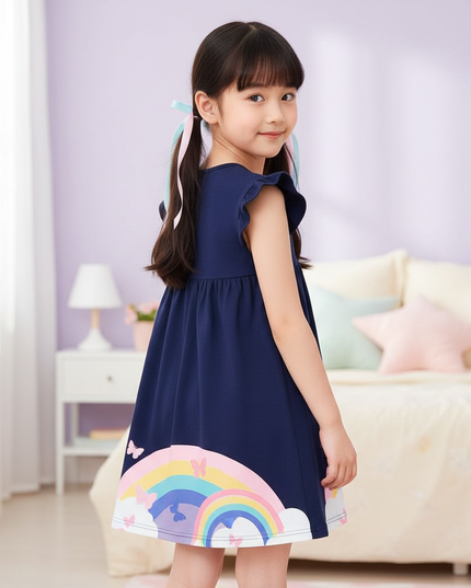 navy unicorn flutter dress girls - back