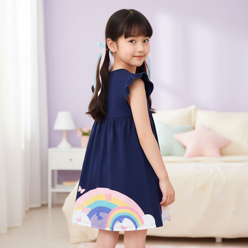 navy unicorn flutter dress girls - back