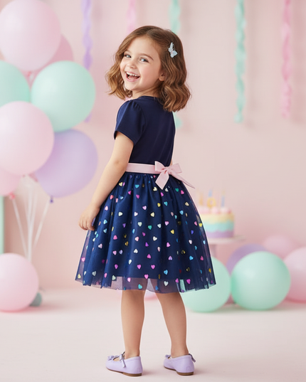 navy unicorn heart mesh dress - back