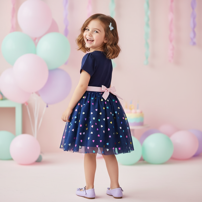 navy unicorn heart mesh dress - back