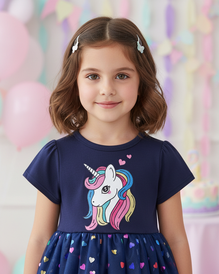 navy unicorn heart mesh dress - detail