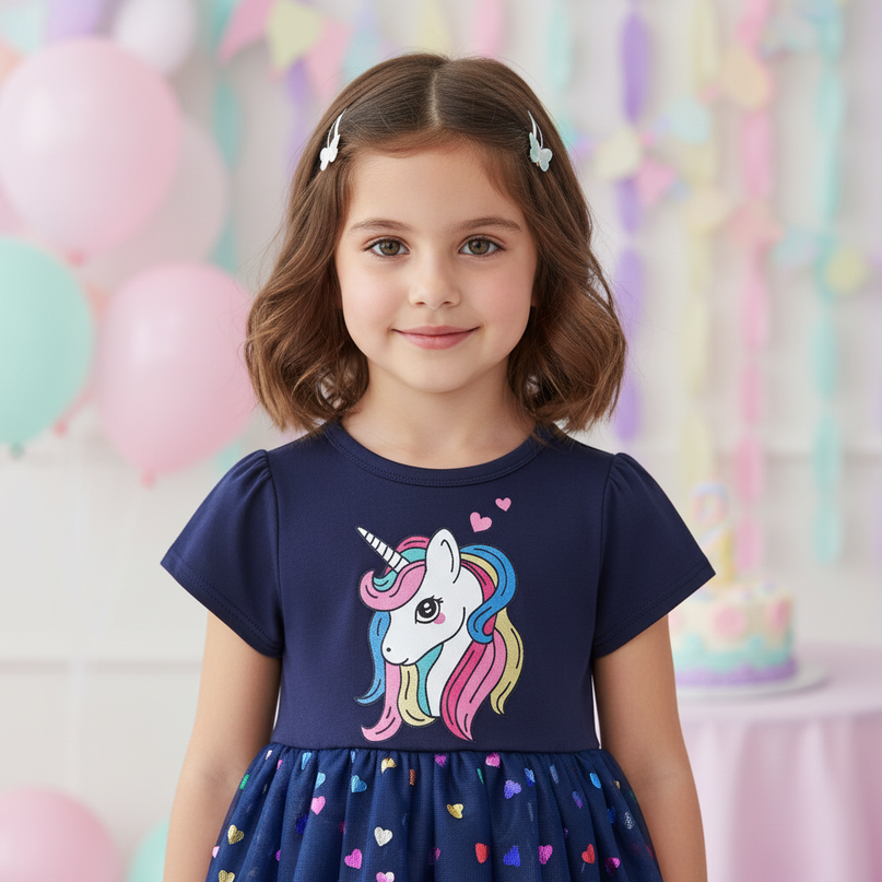 navy unicorn heart mesh dress - detail