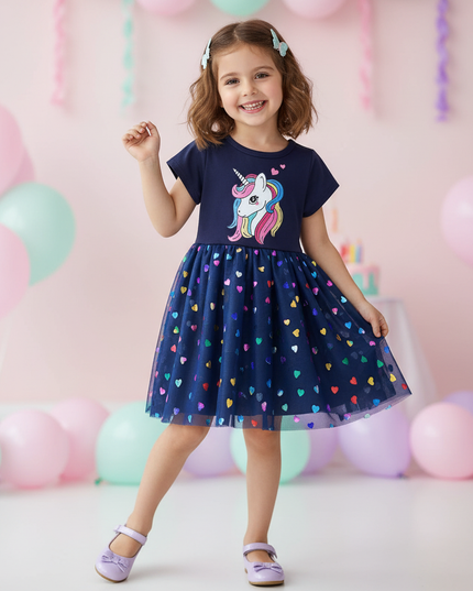 navy unicorn heart mesh dress - front