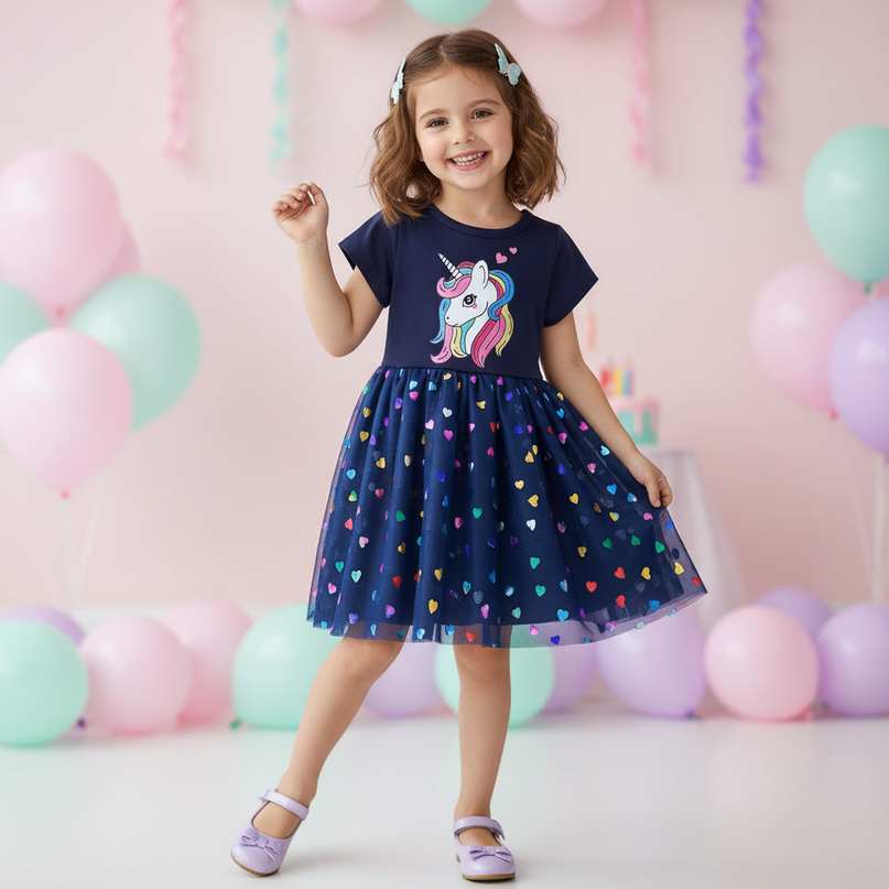 navy unicorn heart mesh dress - front