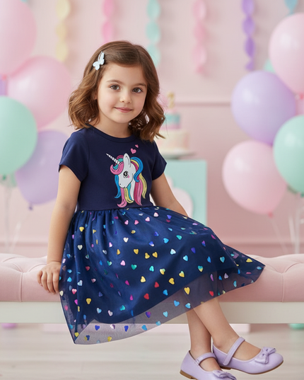 navy unicorn heart mesh dress - sitting