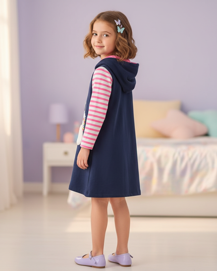 navy unicorn hoodie dress girls - back