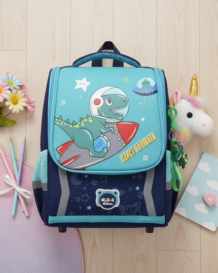 navy unicorn orthopedic school backpack - flat-lay