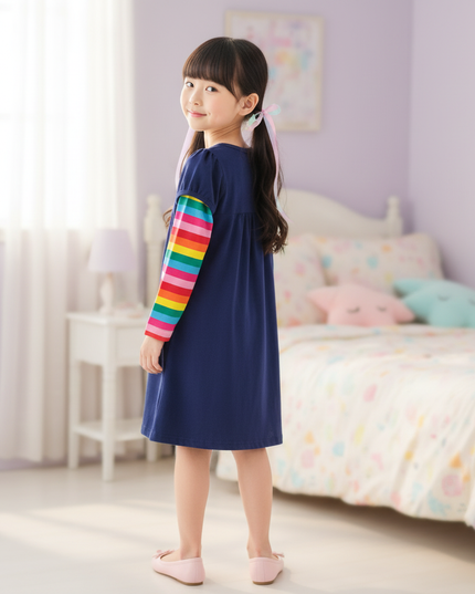 navy unicorn sequin rainbow dress - back