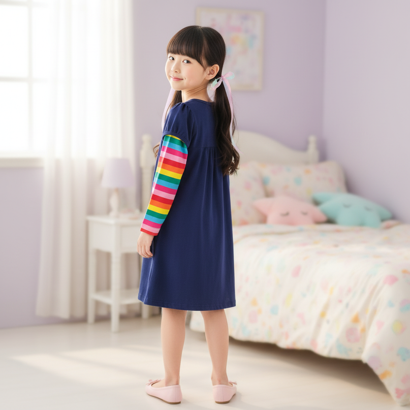 navy unicorn sequin rainbow dress - back