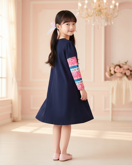 navy unicorn snowflake print dress - back