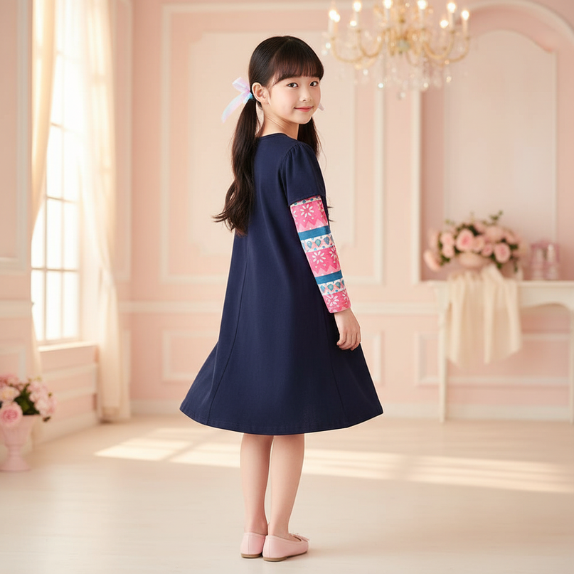 navy unicorn snowflake print dress - back