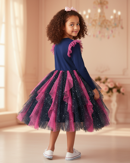 navy unicorn snowflake tutu dress girls - back